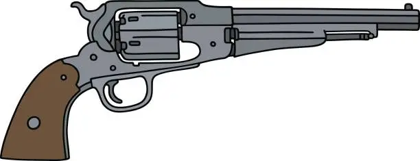 Vector illustration of Vintage six bullets handgun