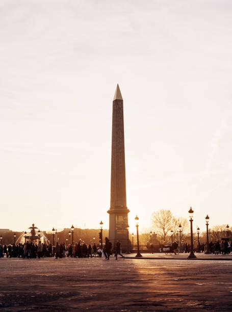 A shot of Place De La Concorde on a winter afternoon in last light