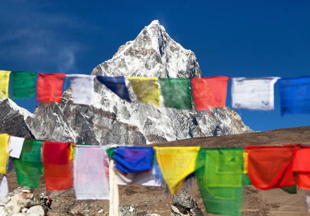 istock Rows of prayer flags and mount Arakam Tse 850310448
