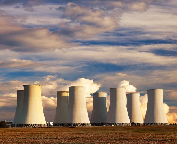 istock Evening colored sunset view of Nuclear power plant 850329936