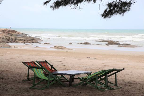 istock Bed beach and chairs without umbrella at Rayong beach Thailand 850343930