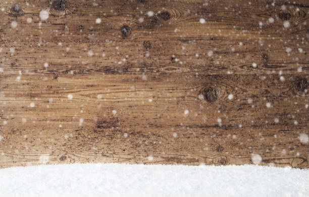 istock Rustic Wooden Texture, Background With Snowflakes, Copy Space, Snow 850384144