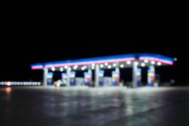 istock Blur Gas station at night 850403066