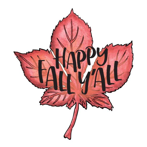 illustrazioni stock, clip art, cartoni animati e icone di tendenza di foglia di castagno acquerello vettoriale con testo disegnato a mano "happy fall y'all" - chestnut tree leaf tree white background