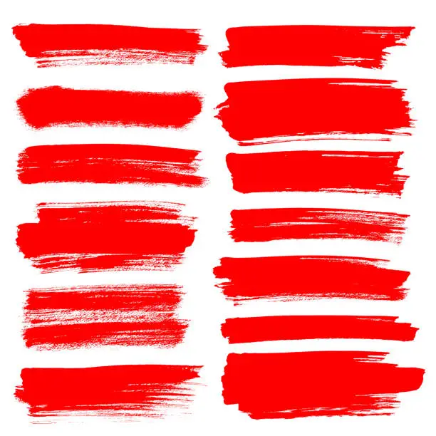 Set of red brush strokes isolated on the white background - raster illustration
