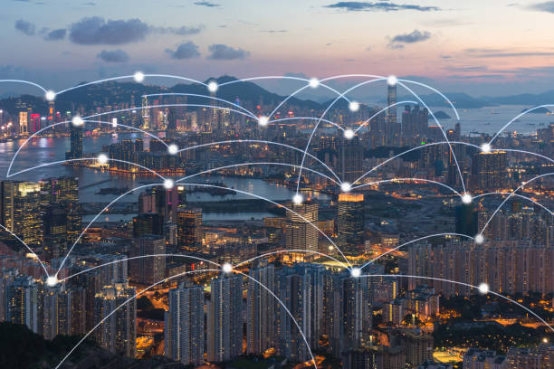 istock Hong kong cityscape with connection network technology concept 850481344