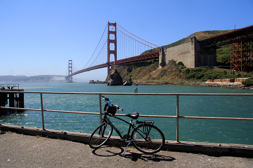 Bike parked bisides Golden gate bridge in SF