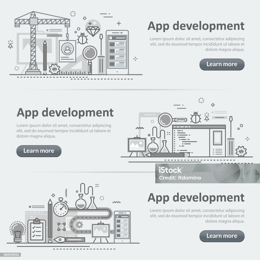 Process Development Banner Photo Mobile Application Development Building Process Banner Set Stock ...