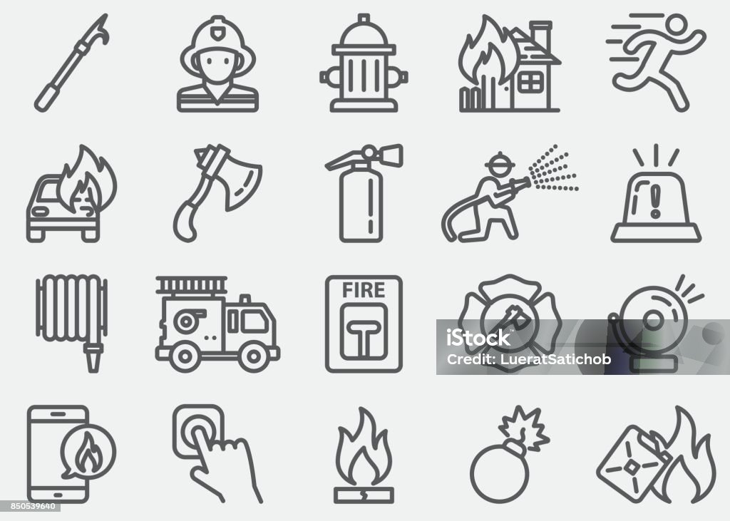 Feuerwehr Linie Symbole - Lizenzfrei Icon Vektorgrafik