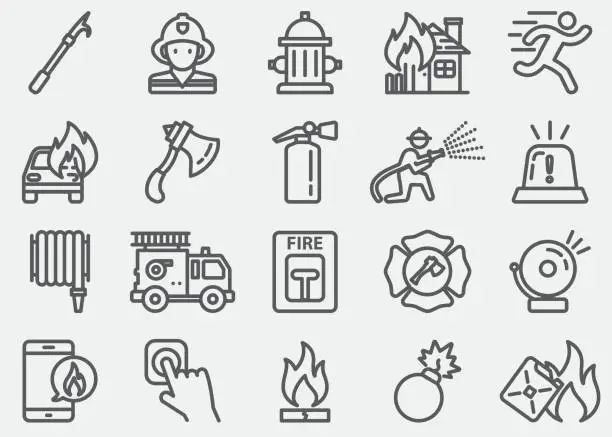 Vector illustration of Fire Department Line Icons