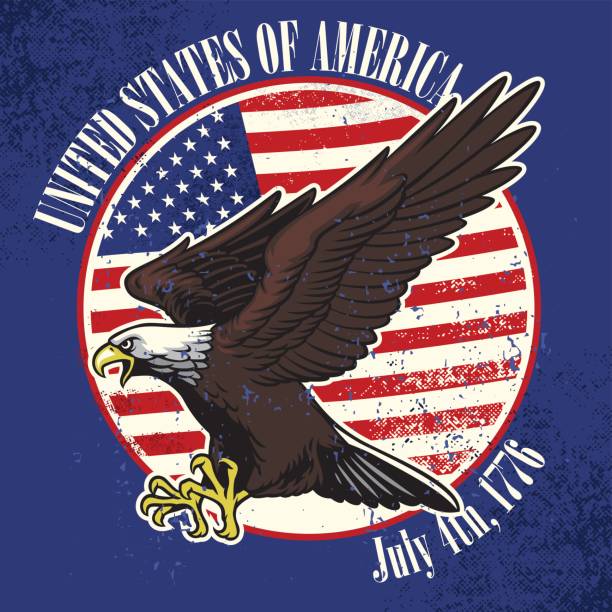 illustrazioni stock, clip art, cartoni animati e icone di tendenza di bandiera usa e aquila con texture sporca - fourth of july honor freedom square