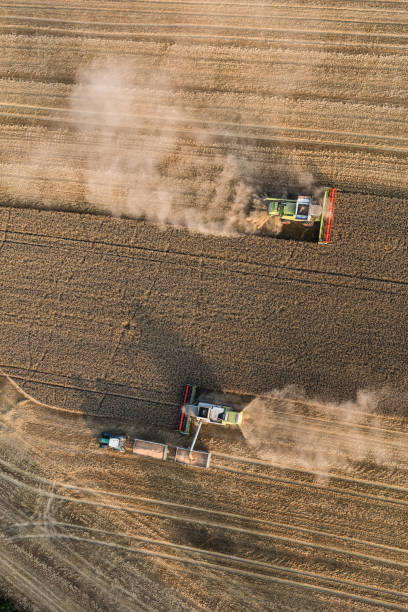 istock aerial view of the combine harvester 850620310