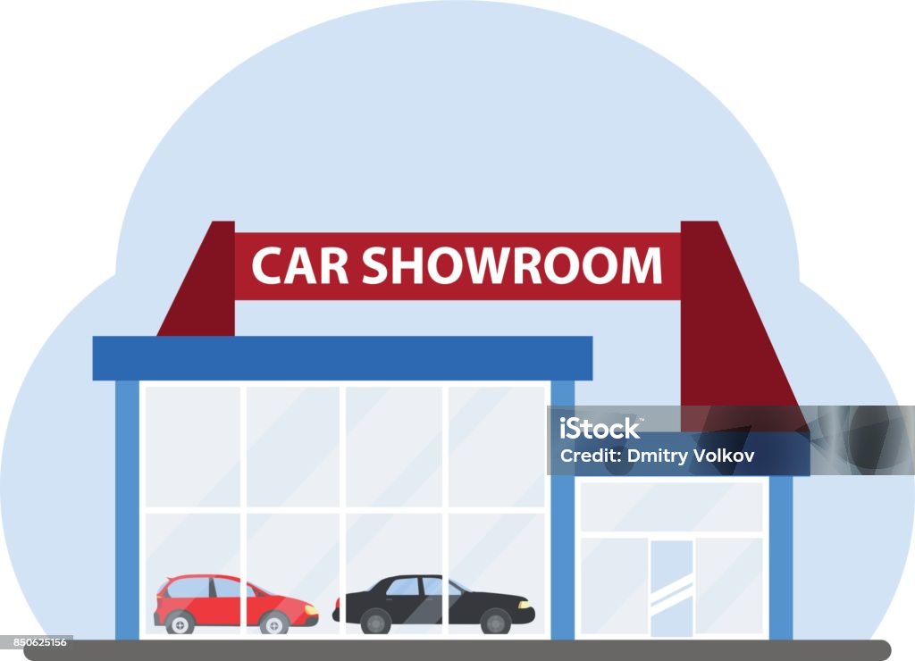 The building of a car showroom The building of a car showroom. Flat design, vector illustration, vector. Car stock vector