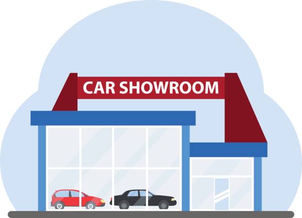 The building of a car showroom The building of a car showroom. Flat design, vector illustration, vector. glass showroom stock illustrations