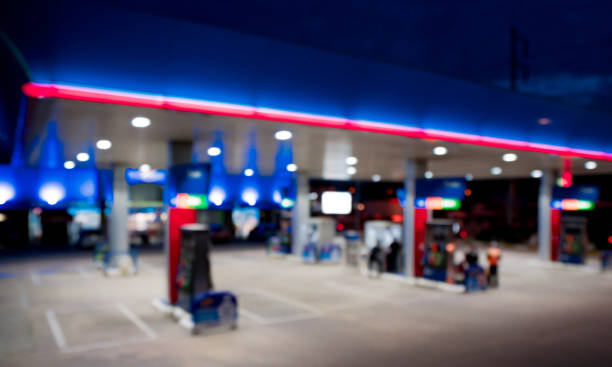 istock Lighting blurred in gas station at night 850637140