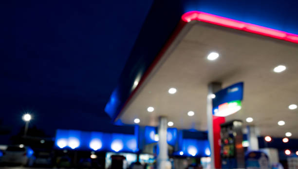 istock Lighting blurred in gas station at night 850639276