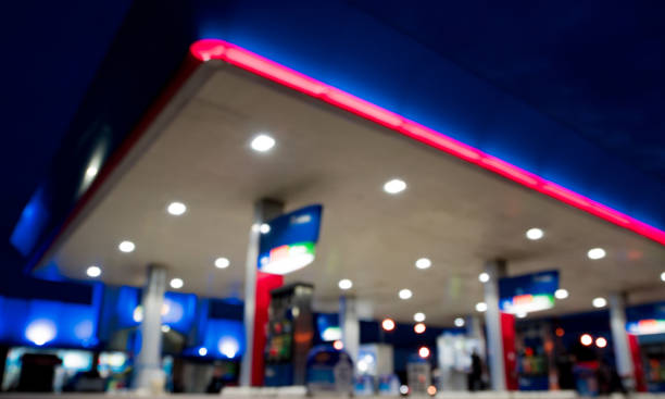istock Lighting blurred in gas station at night 850639666