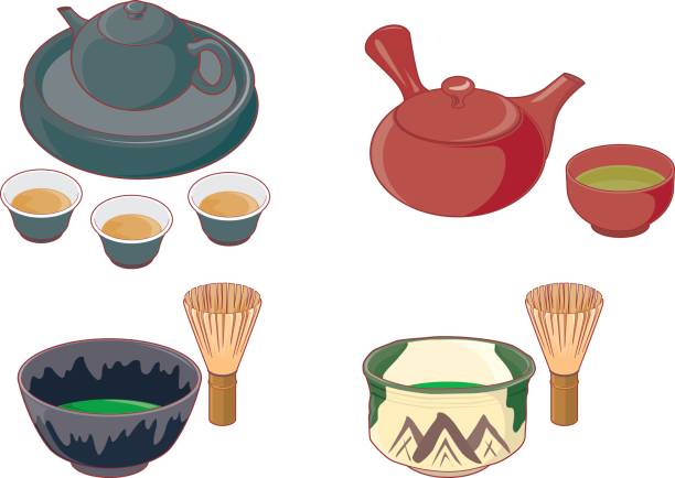 ilustraciones, imágenes clip art, dibujos animados e iconos de stock de ilustraciones de varias bebidas - tea chinese tea japan green tea