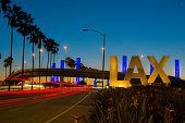 Iconic LAX Los Angeles International Airport Sign at Night