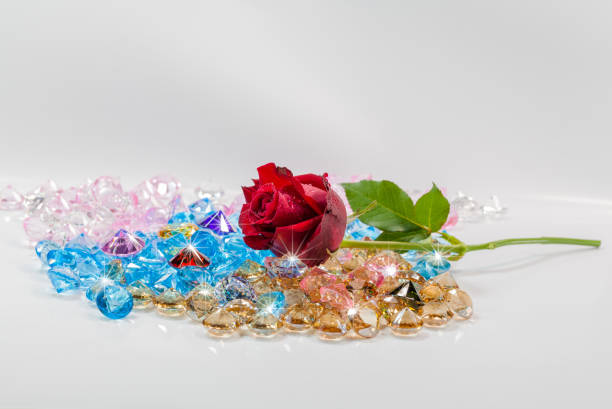 Large diamond with pink rose.