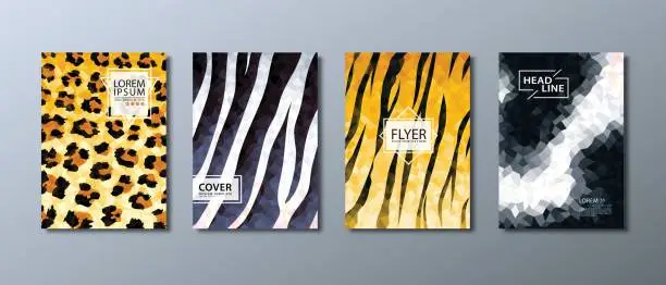 Vector illustration of Wild animal abstract pattern background or texture, tiger, zebra, leopard, cow.