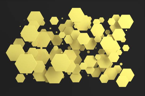 istock Yellow hexagons of random size on black background 850676852