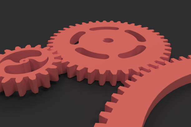 istock Set of red gears and cogs on black background 850677292