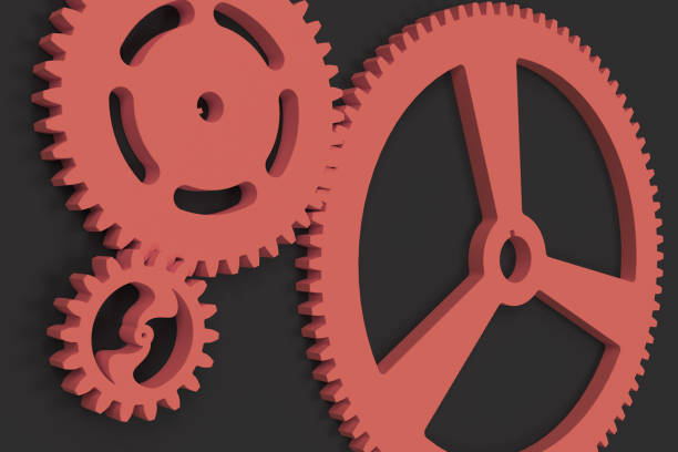 istock Set of red gears and cogs on black background 850677514