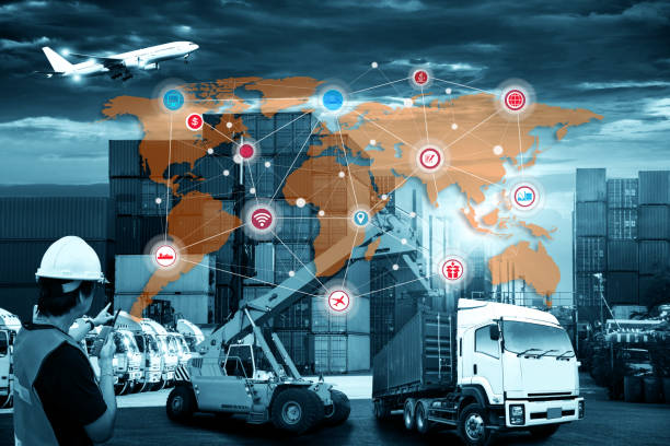 istock Smart technology concept with global logistics partnership Industrial Container Cargo freight ship 850684282