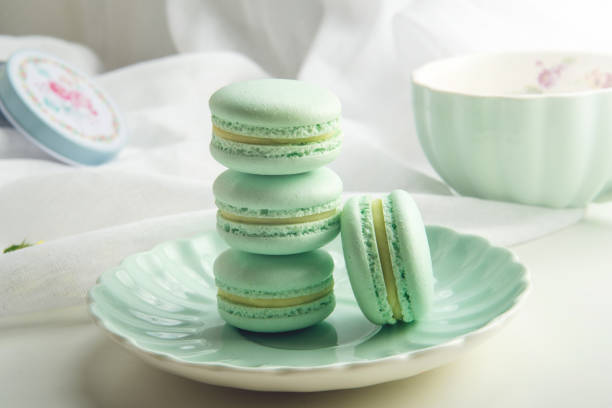 istock Turquoise mint macarons. French delicate dessert for Breakfast 850684920