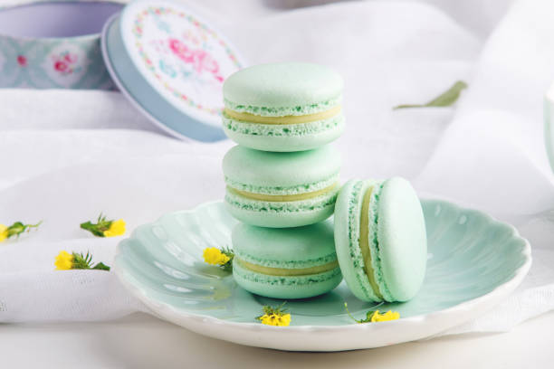 istock Turquoise mint macarons. French delicate dessert for Breakfast 850685140