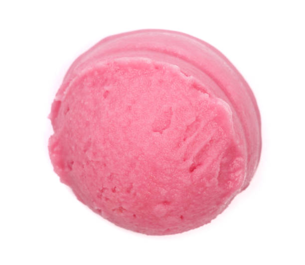 istock Strawberry ice cream ball isolated on white background, top view 850703534