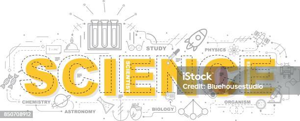 Vetores de Conceito De Design Da Palavra Ciência Site Banner e mais imagens de Ciência - Ciência, STEM - Assunto, Texto Datilografado
