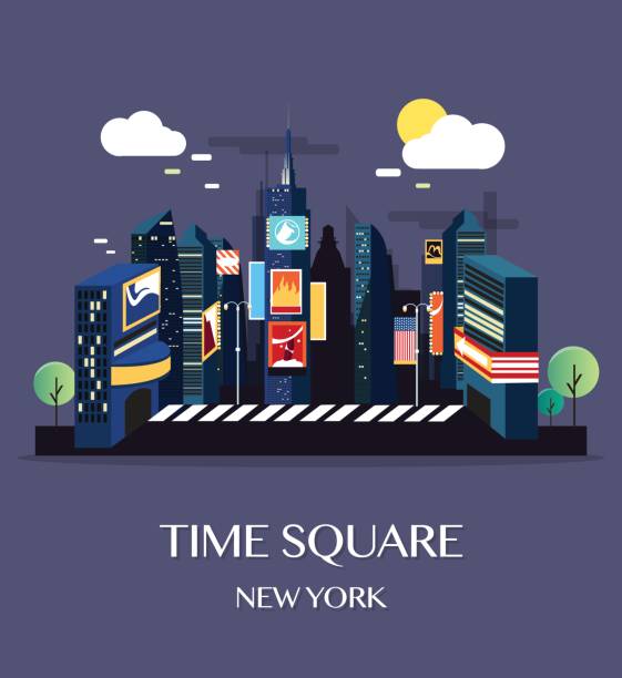 ilustraciones, imágenes clip art, dibujos animados e iconos de stock de ilustración de york.vector nuevo en time square. - new york city new york state manhattan night