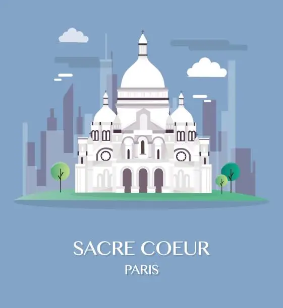 Vector illustration of Famous landmark Sacre Coeur Paris.