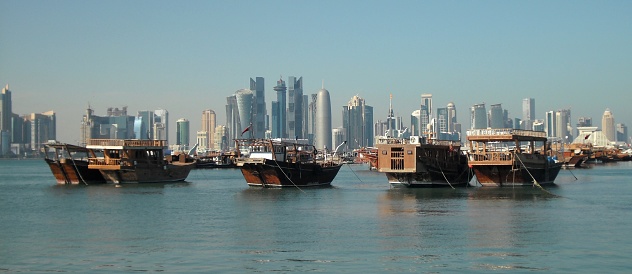 junks in front of the City center, by the cornice - Doha, Qatar