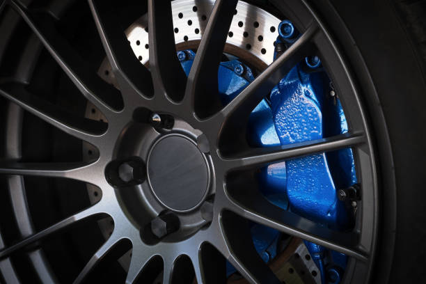 Sport car wheel and blue brake caliper