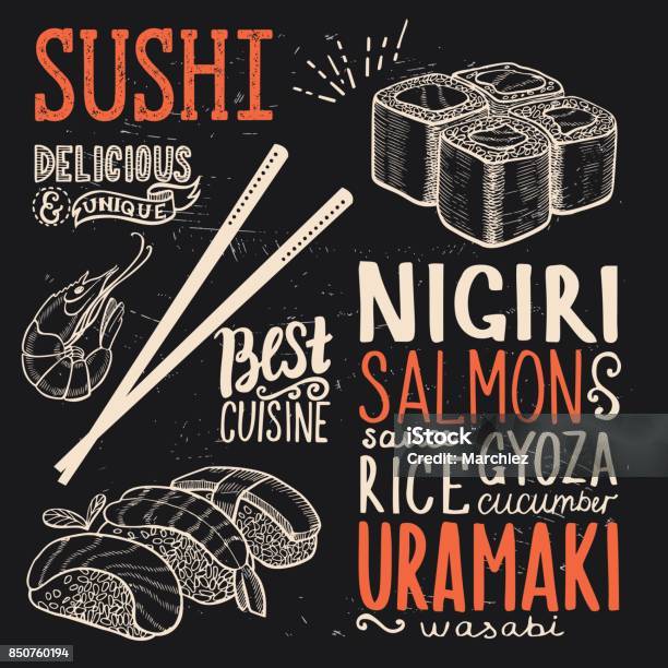 Sushi Poster For Restaurant Stock Illustration - Download Image Now - Sushi, Asian Food, Backgrounds