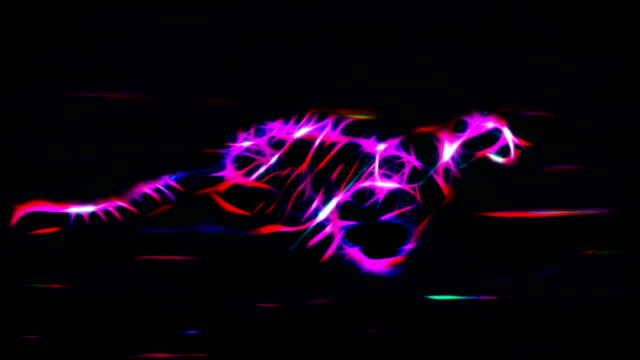 cheetah running through savannah neon glitter draw cartoon animation seamless endless loop new quality unique handmade dynamic joyful colorful video animal cat footage