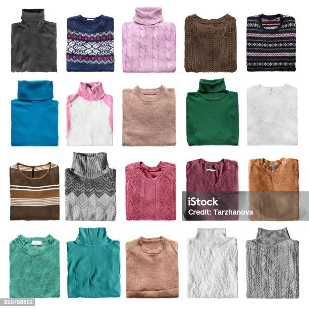 Folded Sweaters Isolated Stock Photo - Download Image Now - Sweater, White Background, Arts Culture and Entertainment