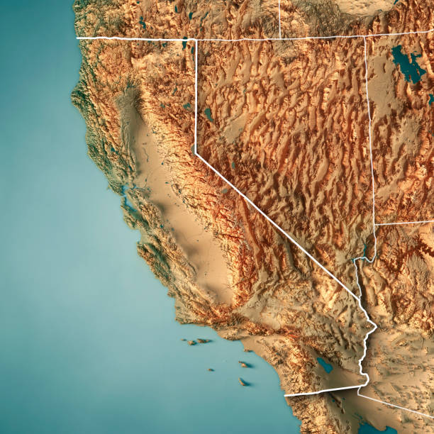 confine topografico di rendering 3d dello stato della california - tehachapi foto e immagini stock