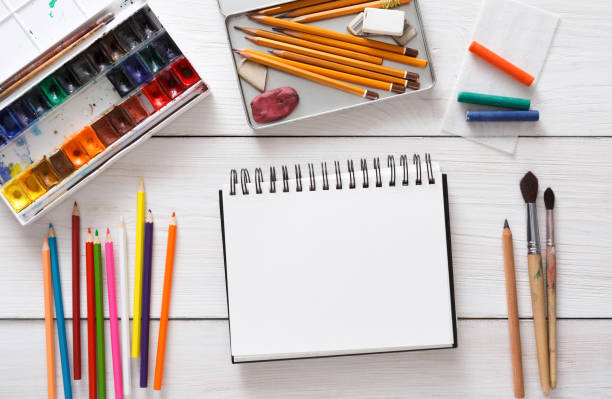 istock Workplace of artist with copy space, top view 850801520