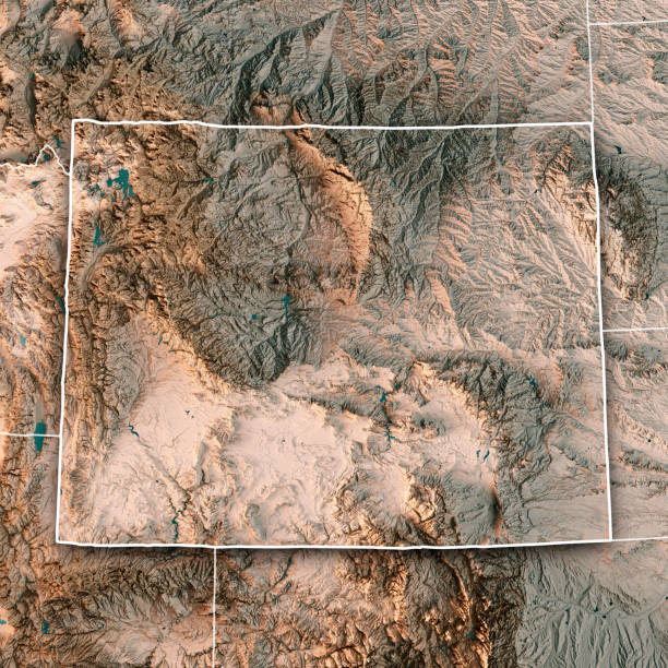 état du wyoming aux états-unis rendu 3d carte topographique frontière neutre - bighorn mountains photos et images de collection