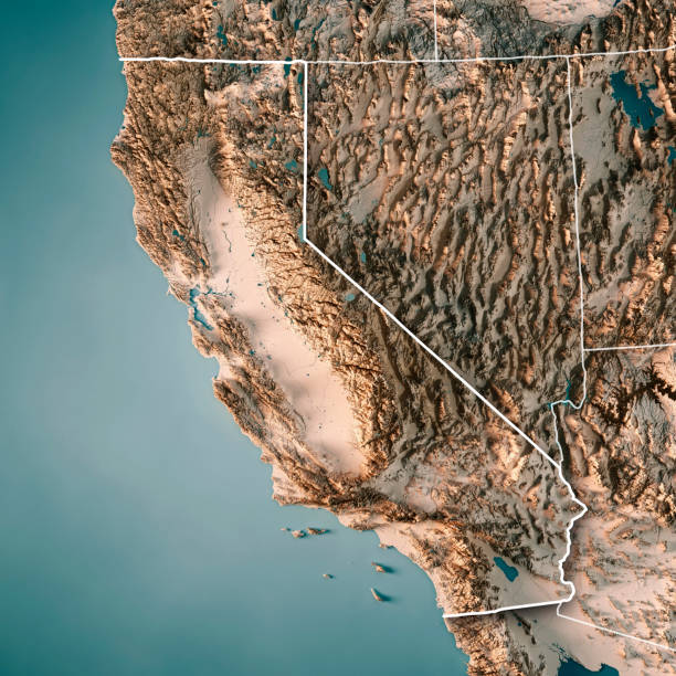 california state usa 3d render topographic map neutral border - tehachapi foto e immagini stock