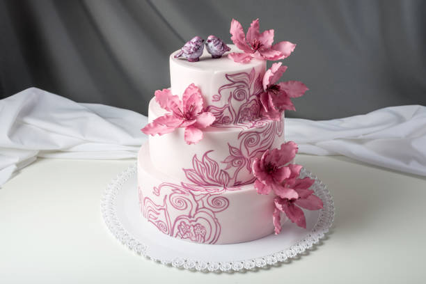 istock A beautiful home wedding three-tiered cake decorated with pink flowers 850809274