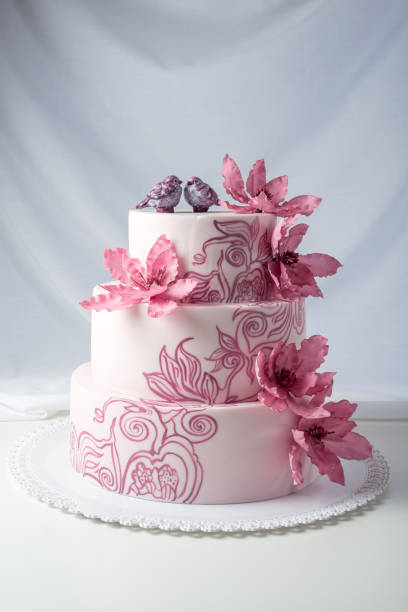 istock A beautiful home wedding three-tiered cake decorated with pink flowers 850809294