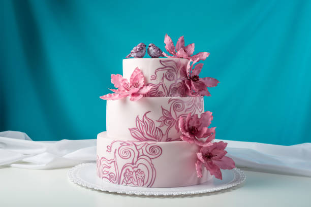 istock A beautiful home wedding three-tiered cake decorated with pink flowers 850809638