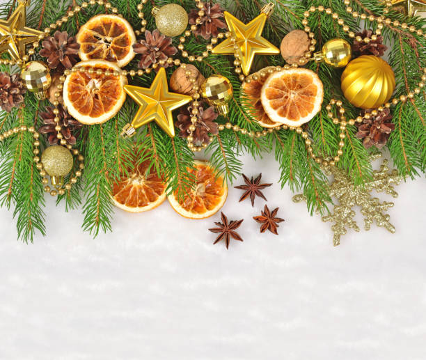 istock Dried oranges and cones, Christmas decorations and spruse branch 850818264