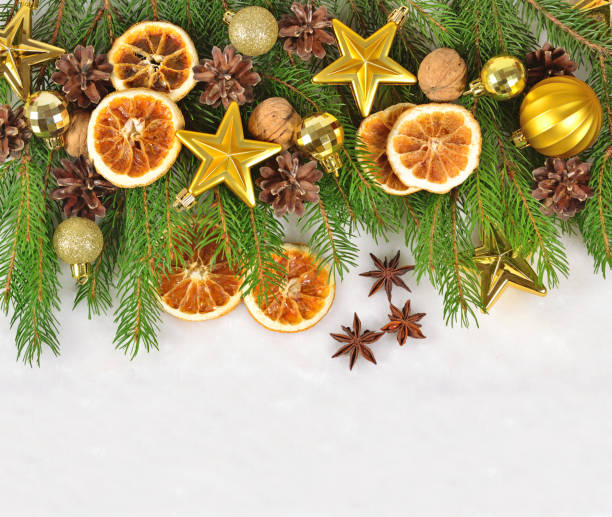 istock Dried oranges and cones, Christmas decorations and spruse branch 850823162