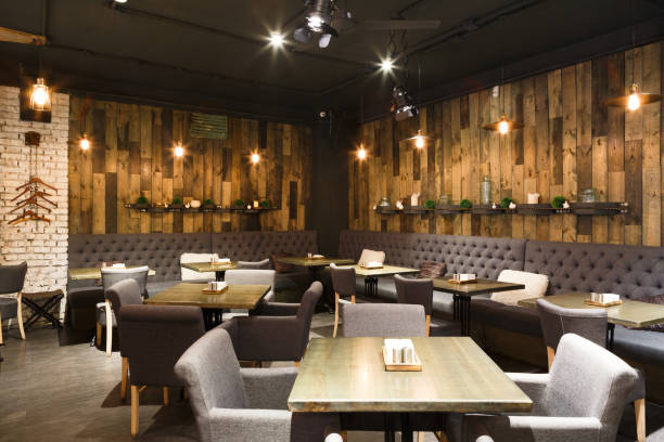 istock Cozy wooden interior of restaurant, copy space 850823632